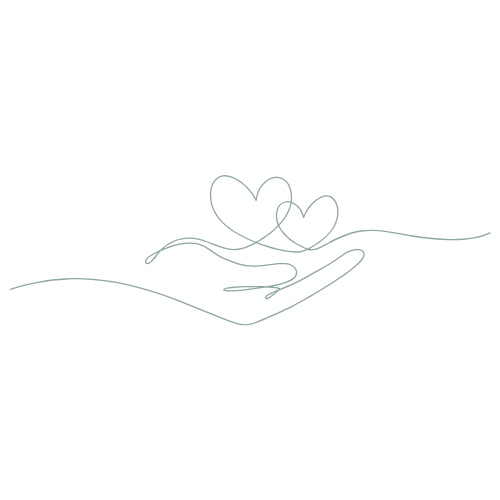 Line art of hands holding a heart
